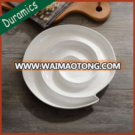 Custom printed ceramic plate for snack, spiral shaped chip and dip plate